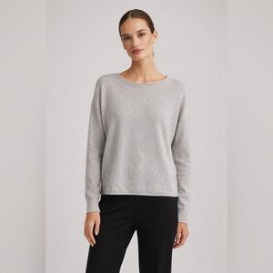 DUFFY Cashmere Sweater Light Gray Rolled Hem Back Stripe , XS